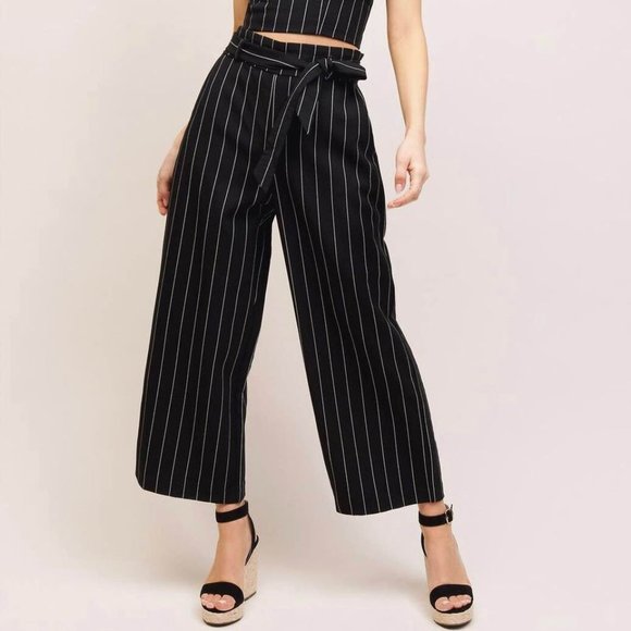 Dynamite Striped High Waist Paperbag Culotte Pants - Picture 1 of 4